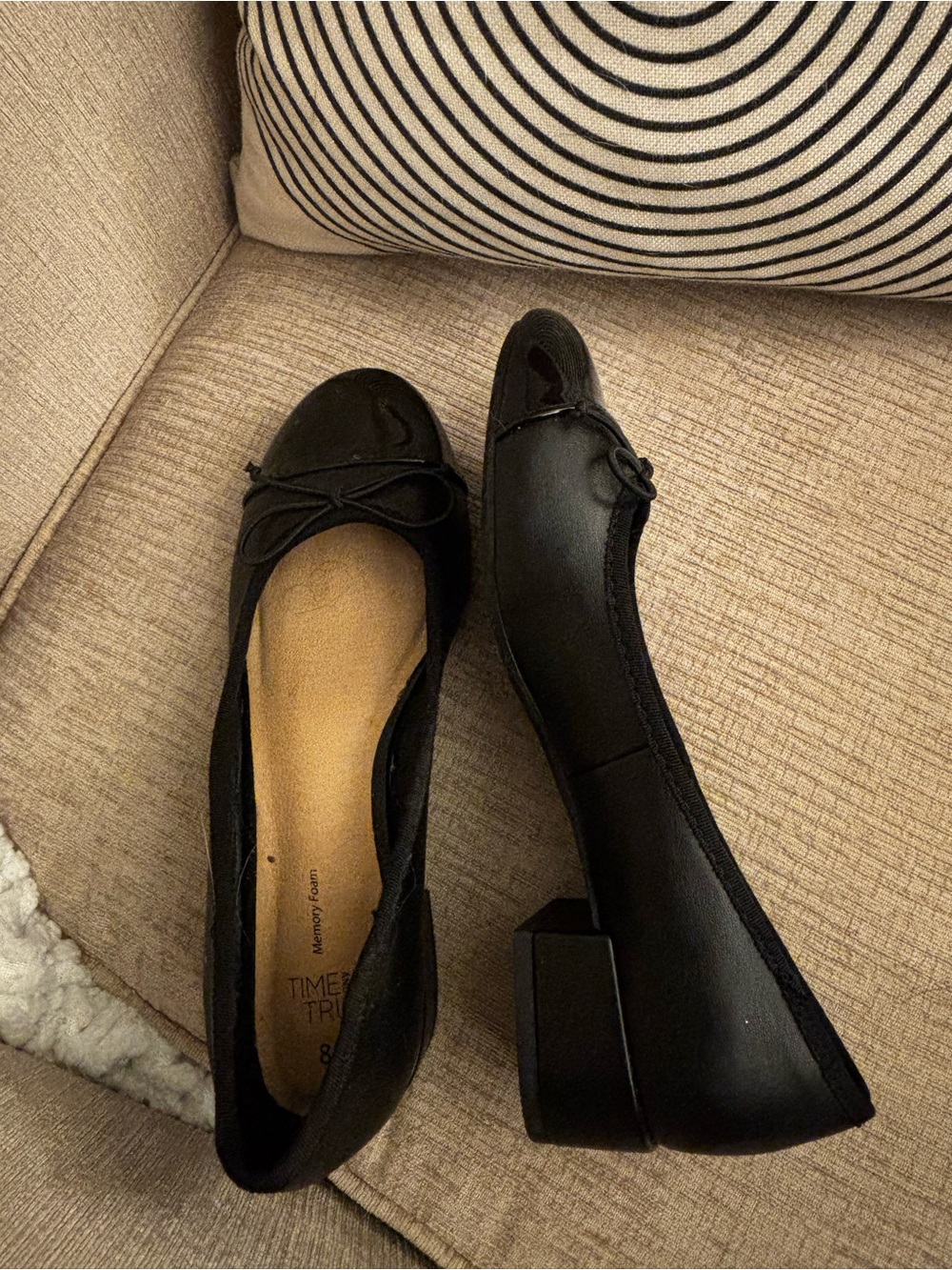 Time and Tru Black Low Block Heel Bow Ballet Flats